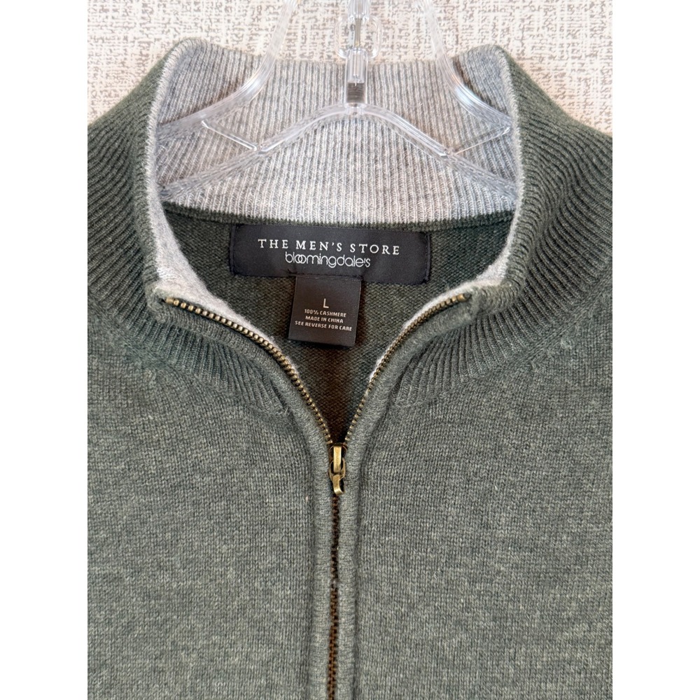 The Men's Store Bloomingdale's 100% Cashmere Quarter Zip Sweater Green •Large•